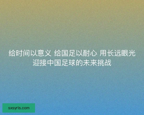 给时间以意义 给国足以耐心 用长远眼光迎接中国足球的未来挑战