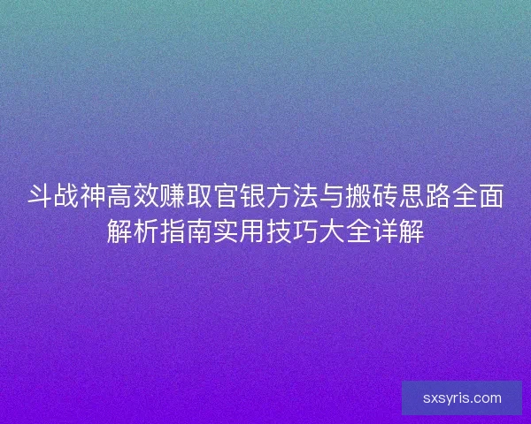 斗战神高效赚取官银方法与搬砖思路全面解析指南实用技巧大全详解