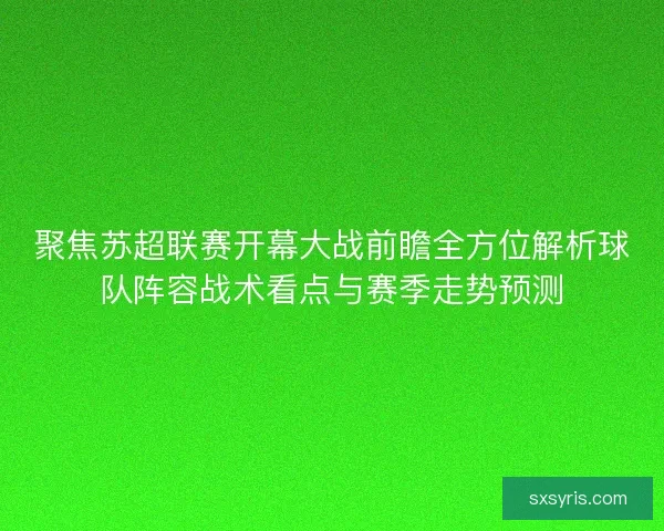 聚焦苏超联赛开幕大战前瞻全方位解析球队阵容战术看点与赛季走势预测